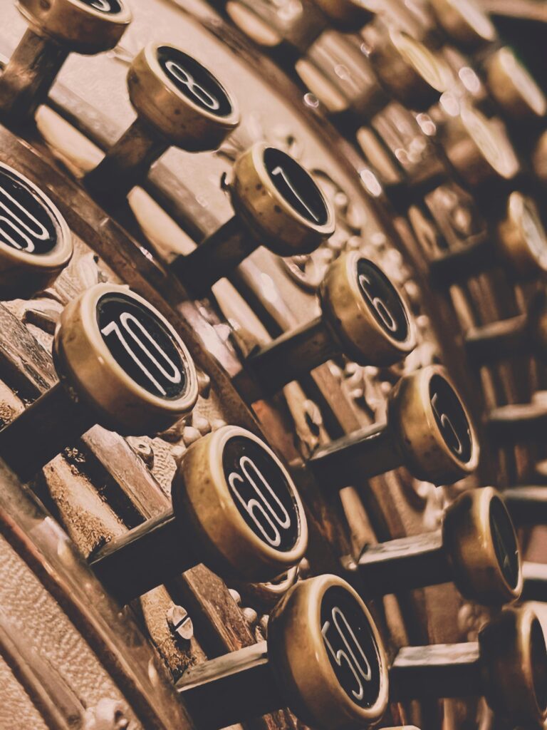 a close up of an old typewriter