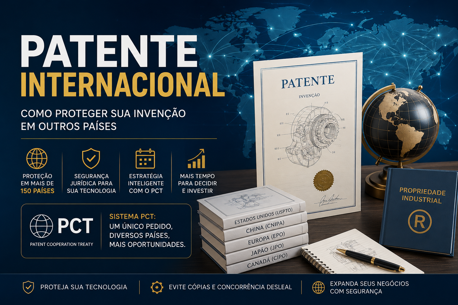 patente internacional para proteger invenções em outros países através do PCT e depósitos nacionais